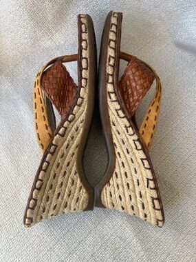 Woven Leather Wedge Sandals in Brown and Tan